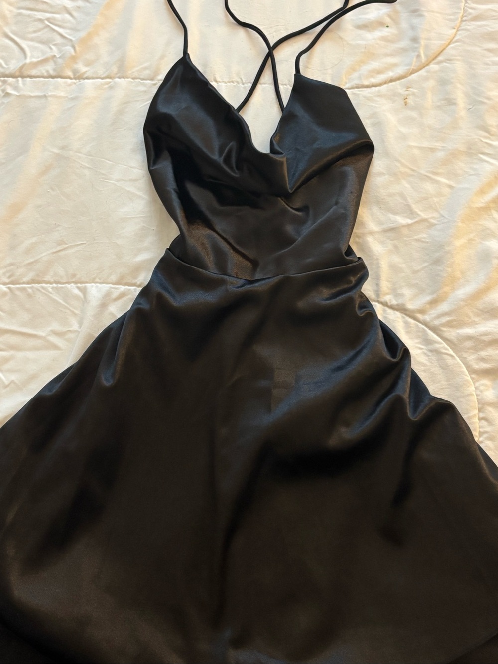 Satin Black Mini Slip Dress with Spaghetti Straps
